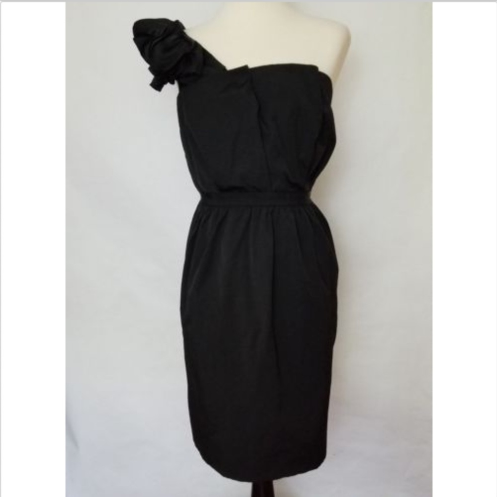 Ann Taylor Loft Cocktail Dress Black One Shoulder